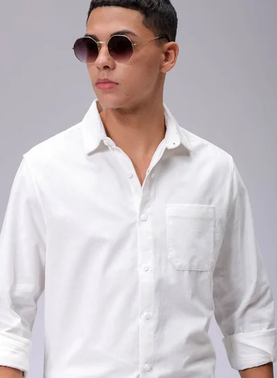 The Indian Garage Co Men Regular Fit Solid Full Sleeves Cutaway Collar Casual Shirt