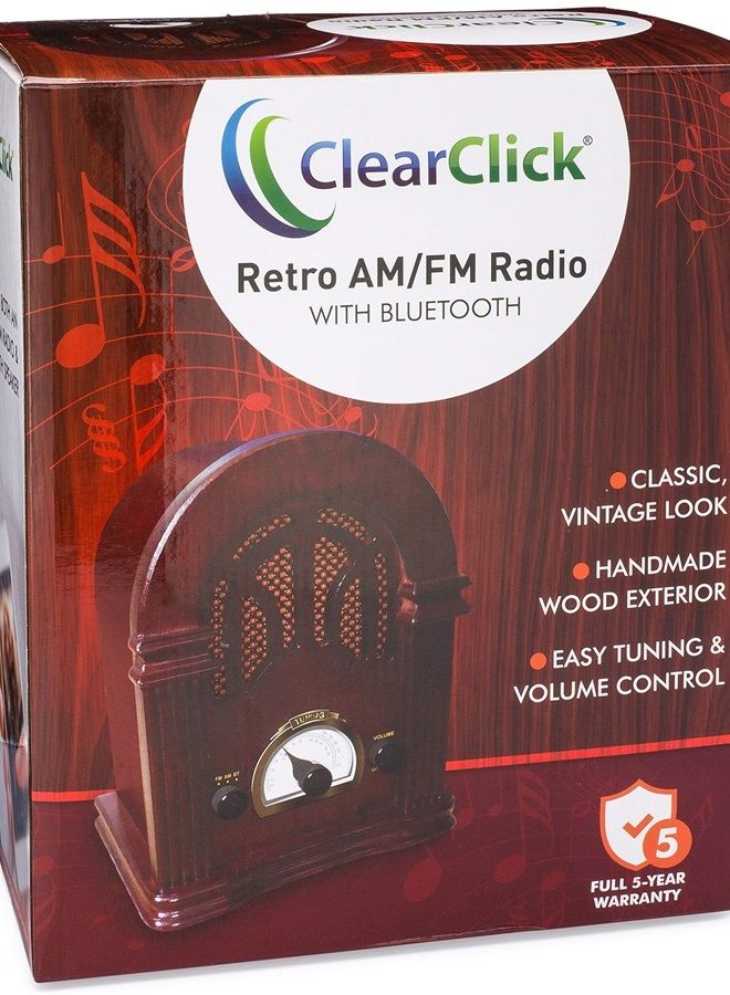 ClearClick راديو ريترو AM/FM مع بلوتوث - مكبر صوت خشبي كلاسيكي عتيق - Image 2