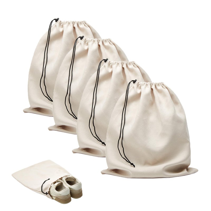 LAKE OF FIRE 4-Piece Travel Shoe Bags for Packing, 17.7" x 13.8" Dustproof Shoe Bags - Flannel Shoe Pouch with Drawstring Closure,Washable & Reusable(Beige) - Image 1
