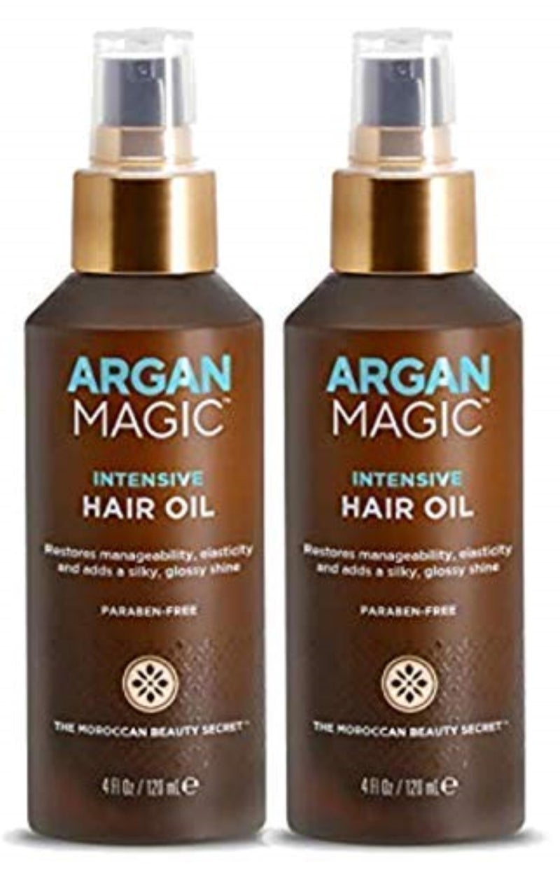 Argan Magic Intensive Hair Oil  Restores Manageability and Elasticity  Adds Shine and Gloss  Controls Frizz  Made in USA Paraben Free Cruelty Free 4 oz  2 Pack