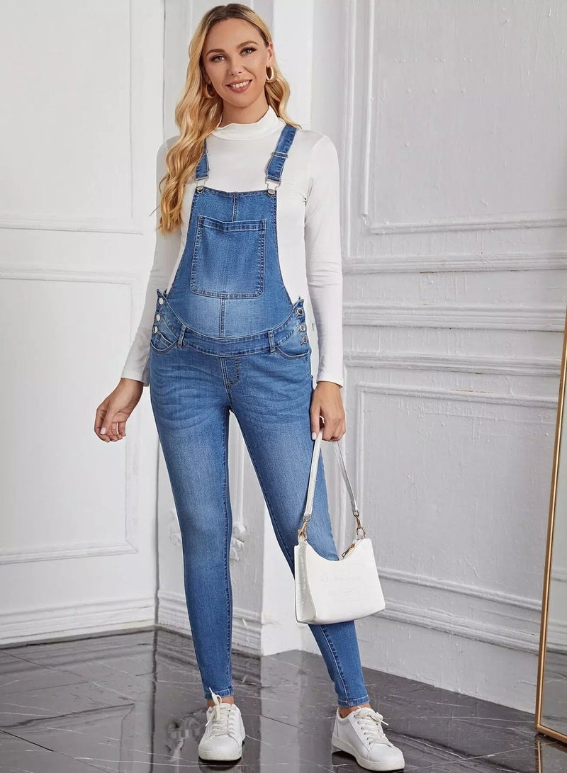 Maternity Pocket Front Denim Overall Jumpsuit Without Tee - Image 4