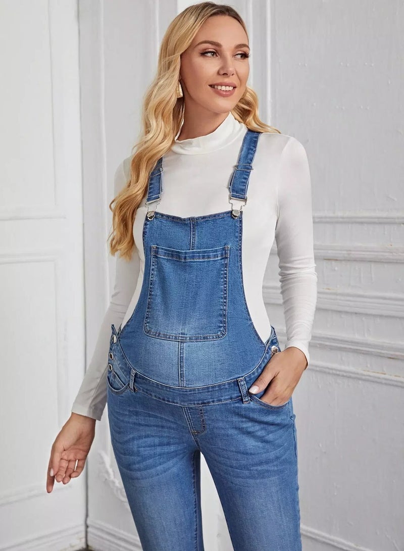 Maternity Pocket Front Denim Overall Jumpsuit Without Tee - Image 3