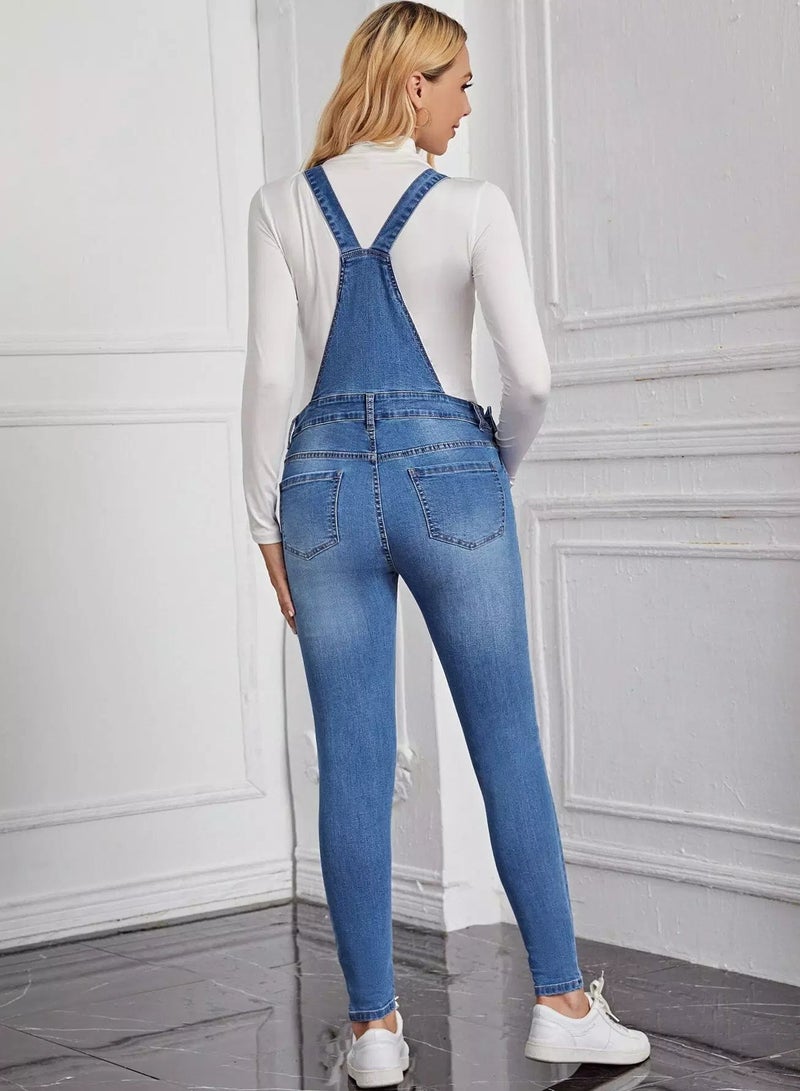 Maternity Pocket Front Denim Overall Jumpsuit Without Tee - Image 2
