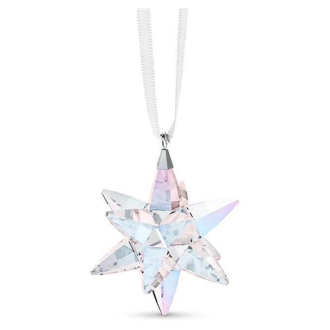 SHIMMER STAR ORNAMENT SMALL MULTICOLORED CRYSTALS ON WHITE SATIN RIBBON PART OF THE CLASSIC COLLECTION