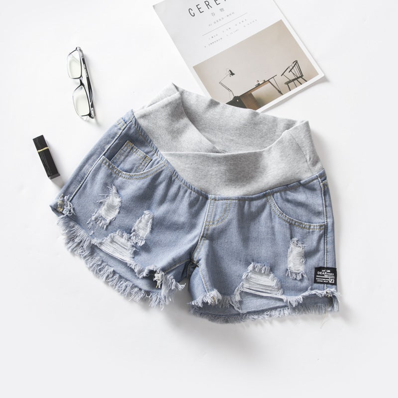 Maternity Denim Shorts Summer New Fashion Outer Wear Maternity Pants Spring Summer Thin Leggings Pregnant Women Summer Trend lightbluelowwaist XL - Image 1