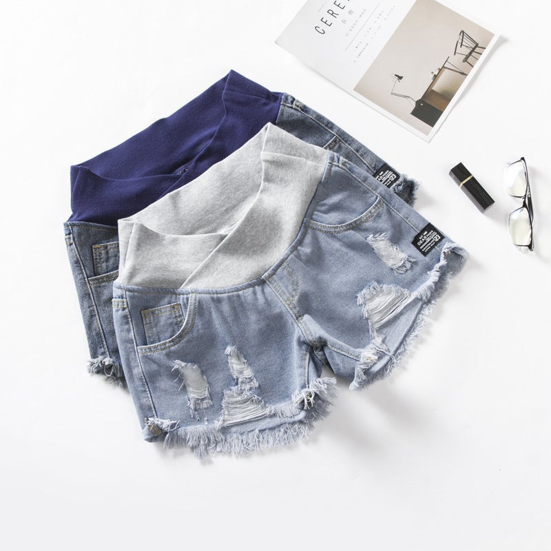 Maternity Denim Shorts Summer New Fashion Outer Wear Maternity Pants Spring Summer Thin Leggings Pregnant Women Summer Trend lightbluelowwaist XL - Image 3