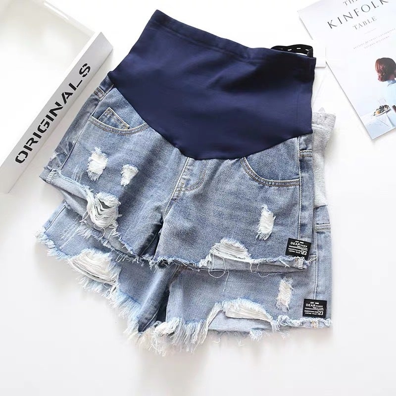 Maternity Denim Shorts Summer New Fashion Outer Wear Maternity Pants Spring Summer Thin Leggings Pregnant Women Summer Trend lightbluelowwaist XL - Image 2