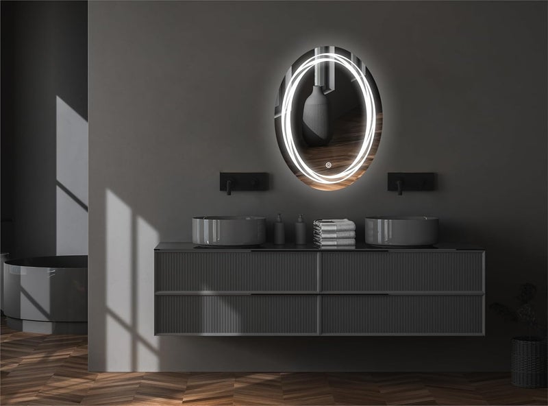 TRYOTONE Oval LED Mirror for Bathroom WallMounted Light Mirror for Modern Interiors Vanity Size 1775 x 2375 inch Framed - Image 2