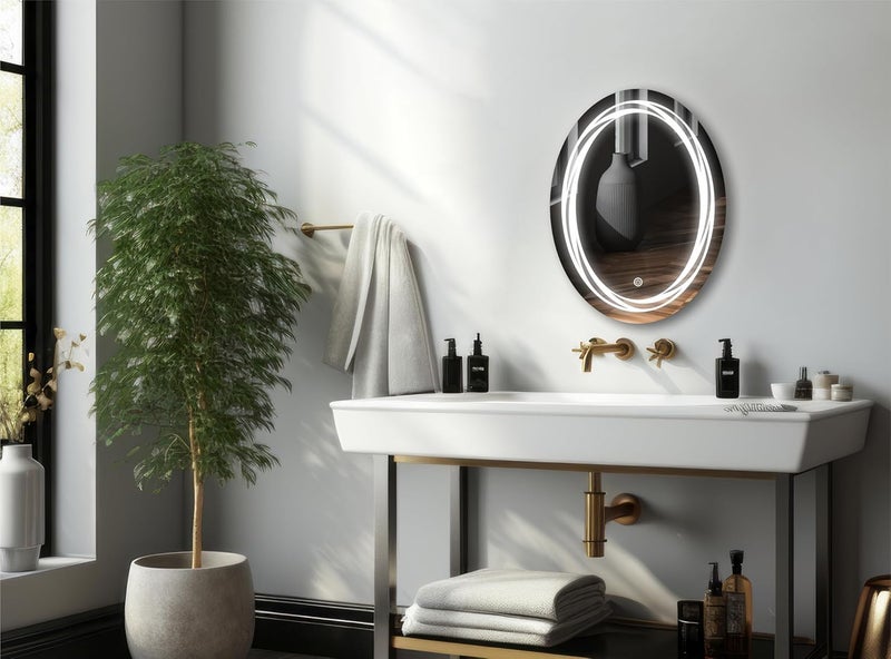TRYOTONE Oval LED Mirror for Bathroom WallMounted Light Mirror for Modern Interiors Vanity Size 1775 x 2375 inch Framed - Image 1