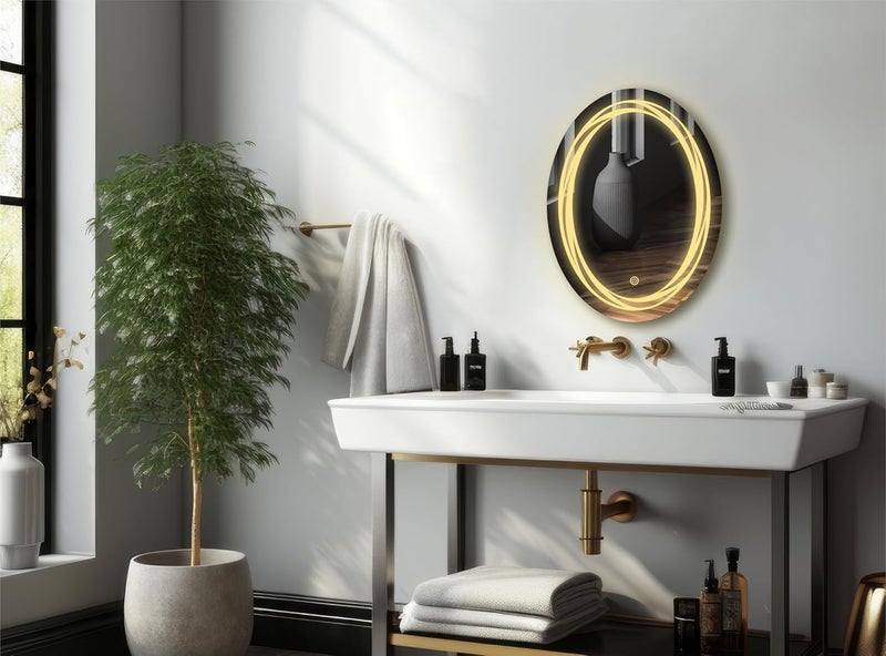 TRYOTONE Oval LED Mirror for Bathroom WallMounted Light Mirror for Modern Interiors Vanity Size 1775 x 2375 inch Framed - Image 4