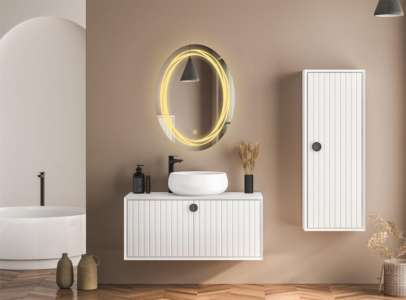 TRYOTONE Oval LED Mirror for Bathroom WallMounted Light Mirror for Modern Interiors Vanity Size 1775 x 2375 inch Framed - Image 5