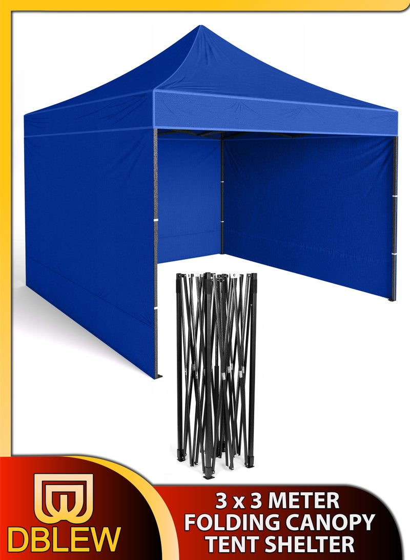 دي بلو خيمة أرضية بإطار فولاذي 3 × 3 متر للمناسبات الخارجية والحفلات والأسواق والمعارض والنزهات الشاطئية والتخييم وتقديم الطعام والإعلان والحدائق وجناح أكشاك حامل مقاوم للماء ومحمي من الأشعة فوق البنفسجية وم - Image 1