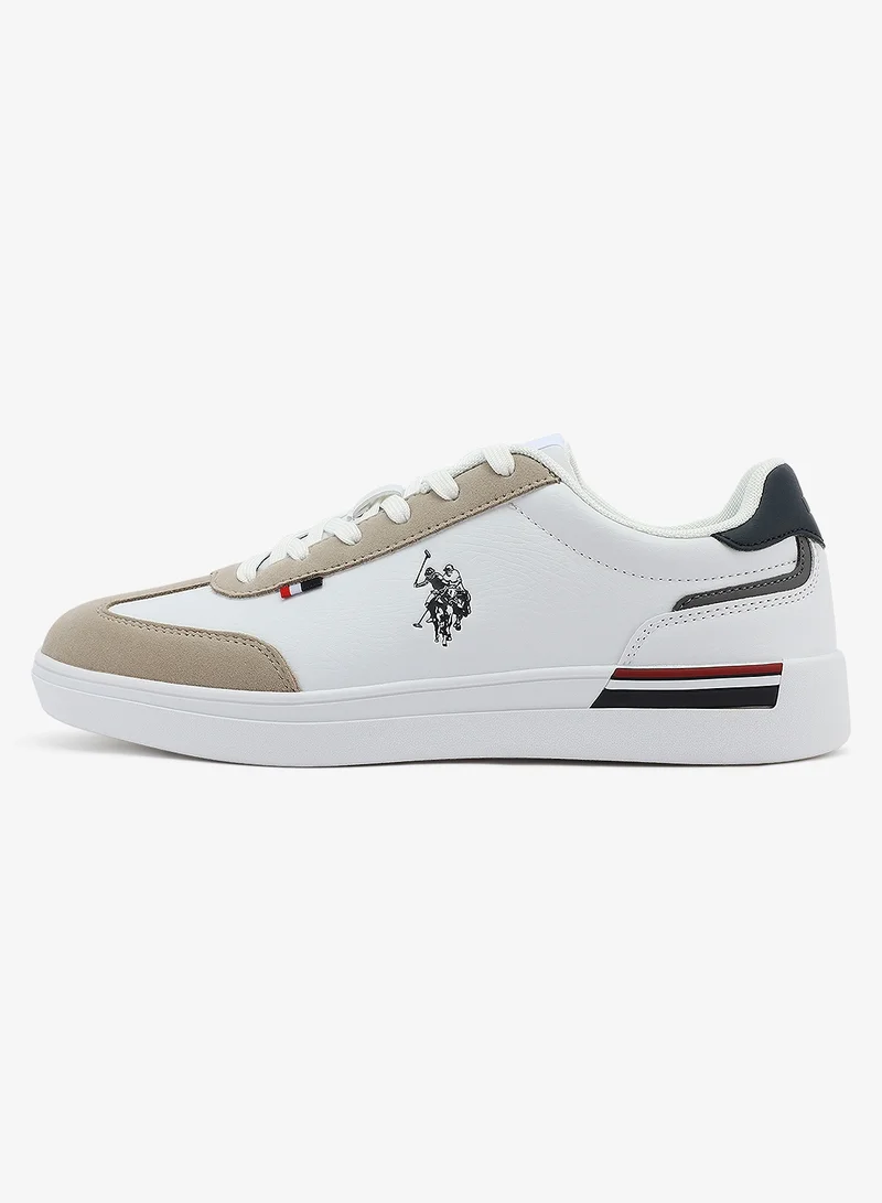 U.S. Polo Assn. Men's White Sneakers, Stylish Contrast Design Shoes for Sporty Everyday Looks