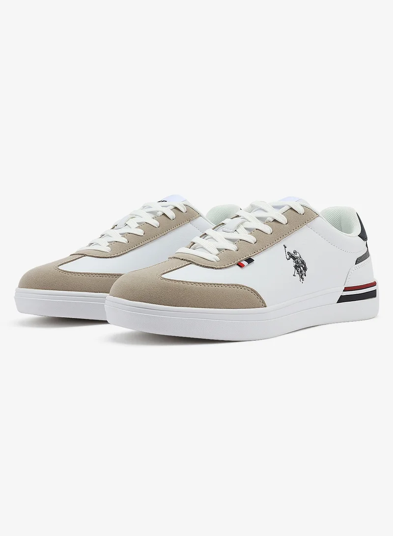 U.S. Polo Assn. Men's White Sneakers, Stylish Contrast Design Shoes for Sporty Everyday Looks