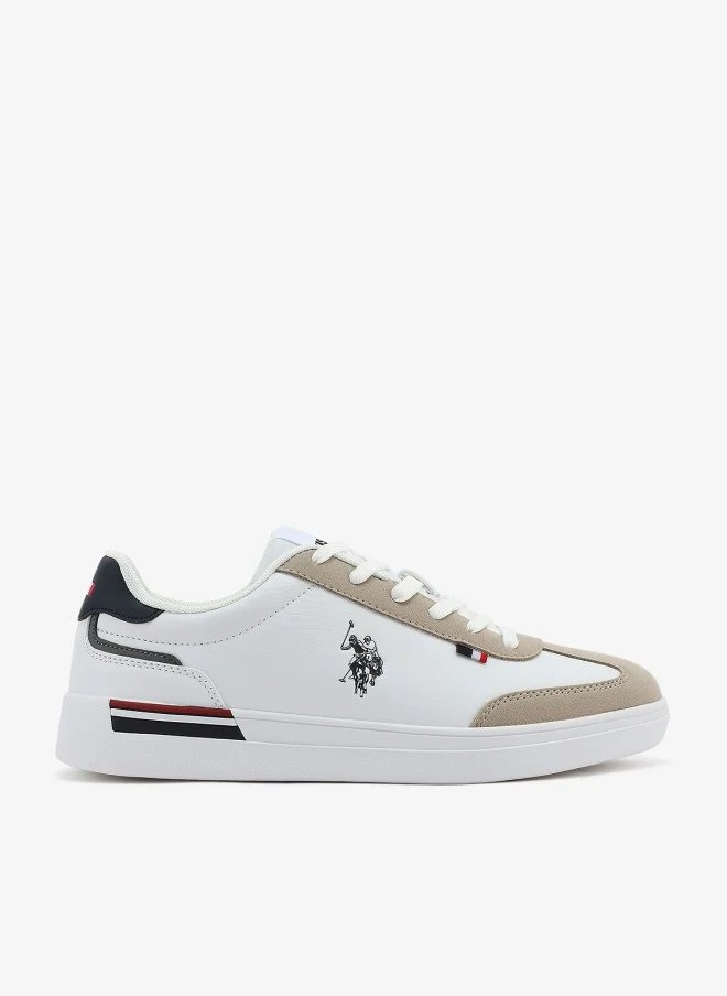 U.S. Polo Assn. Men's White Sneakers, Stylish Contrast Design Shoes for Sporty Everyday Looks