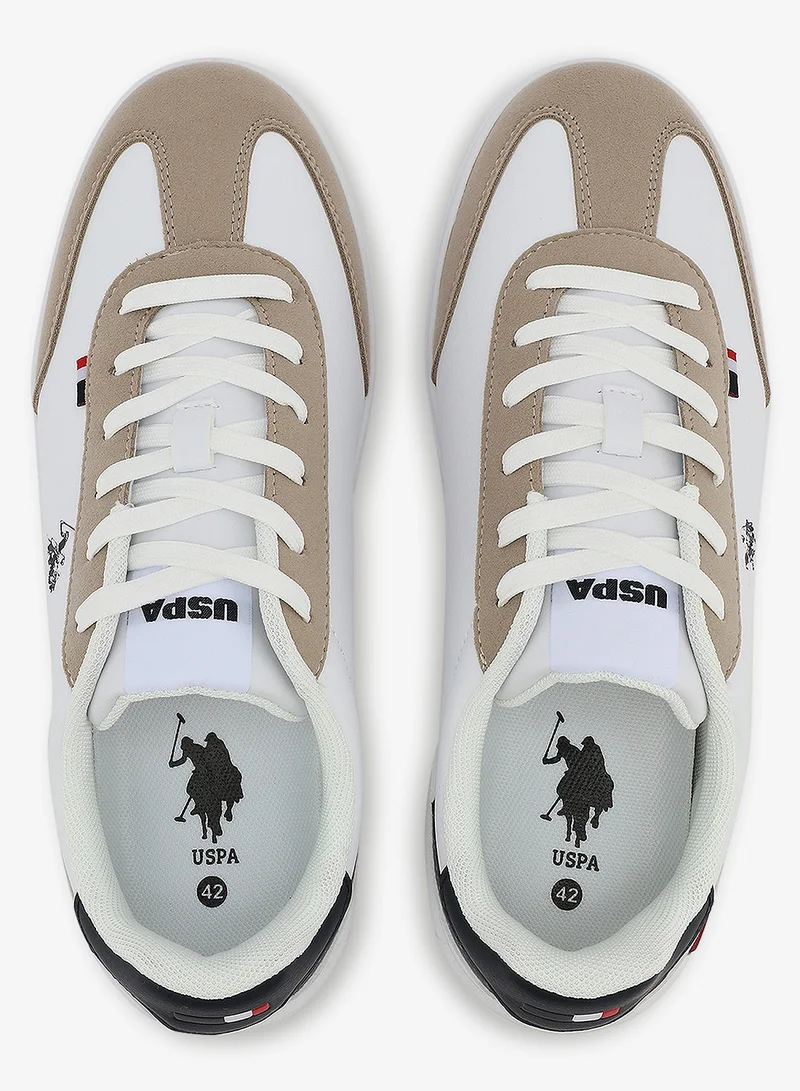 U.S. Polo Assn. Men's White Sneakers, Stylish Contrast Design Shoes for Sporty Everyday Looks