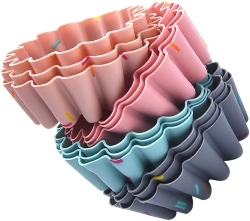 woobles Silicone Gummy Molds 12pcs Silicone Baking Cups Reusable Cupcake Liners Flower- shaped Jelly Molds Non- stick Muffin Cups Cake Molds Set Cupcake Holder (Random Color) Paper Cupcake Liners - Image 1