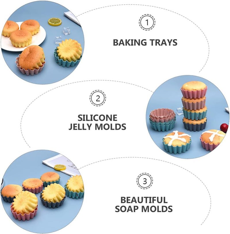 woobles Silicone Gummy Molds 12pcs Silicone Baking Cups Reusable Cupcake Liners Flower- shaped Jelly Molds Non- stick Muffin Cups Cake Molds Set Cupcake Holder (Random Color) Paper Cupcake Liners - Image 3