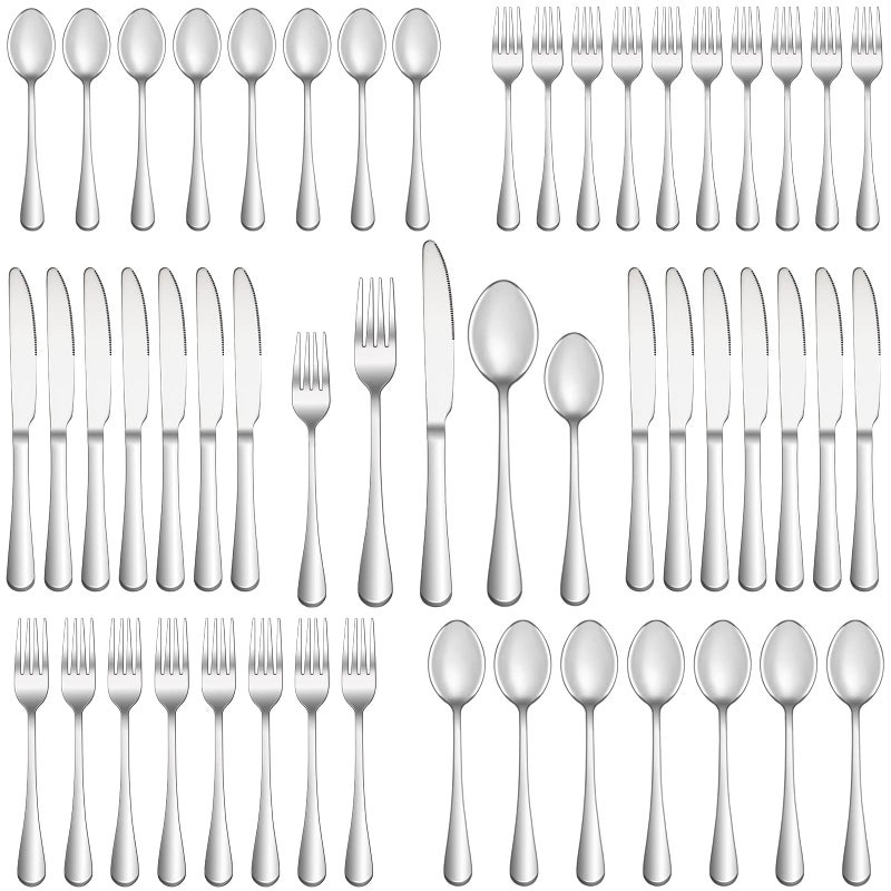 50 Piece Silverware Set Service for 10Premium Stainless Steel Flatware SetMirror Polished Cutlery Utensil SetDurable Home Kitchen Eating Tableware SetInclude Fork Knife Spoon SetDishwasher Safe