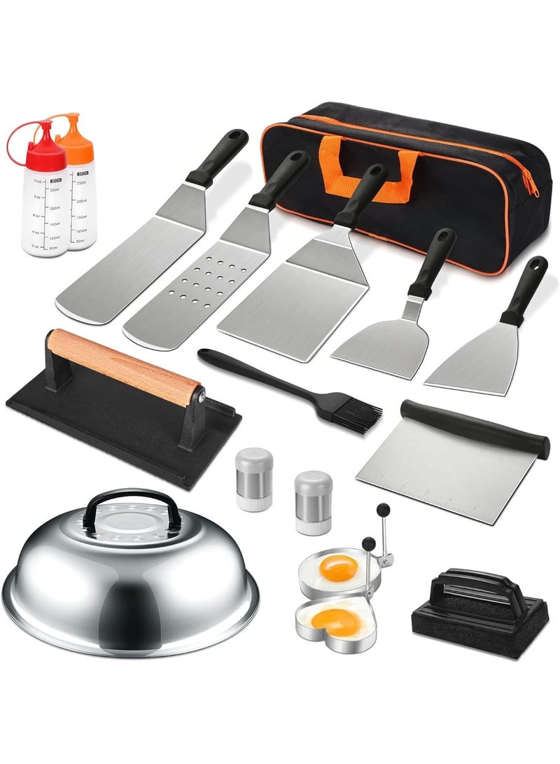 سوفام مجموعة ملحقات الشبكة، 18 قرص ملحقات الشواء المسطحة، مجموعة ملعقة الشواية مع الملاعق الكبيرة، غطاء الطهي، سكابر لمجموعة أدوات شواء الشبكة - Image 1