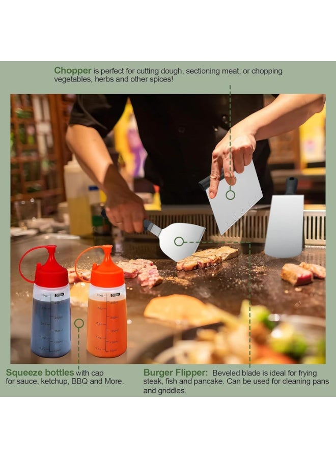 سوفام مجموعة ملحقات الشبكة، 18 قرص ملحقات الشواء المسطحة، مجموعة ملعقة الشواية مع الملاعق الكبيرة، غطاء الطهي، سكابر لمجموعة أدوات شواء الشبكة - Image 5