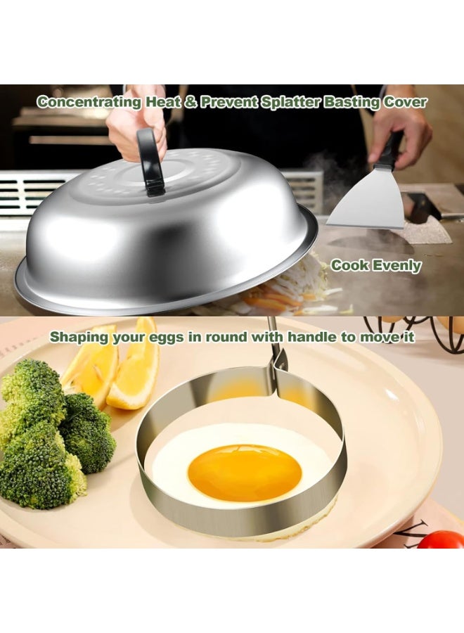 سوفام مجموعة ملحقات الشبكة، 18 قرص ملحقات الشواء المسطحة، مجموعة ملعقة الشواية مع الملاعق الكبيرة، غطاء الطهي، سكابر لمجموعة أدوات شواء الشبكة - Image 4