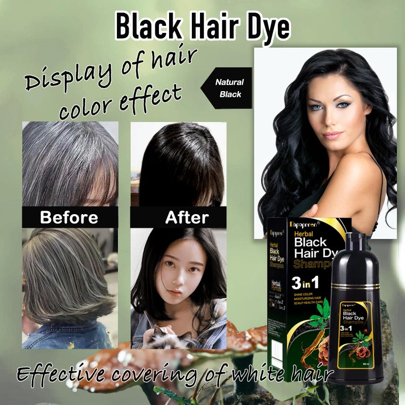 Dapoprren Black Hair Dye Shampoo 3 in 1, Natural Dye to Cover Gray Hairs,Hair Color Shampoo for Women and Men,Herbal Ingredient Shampoos for Grey Hairs Coverage-500ml/17 Oz - Image 5