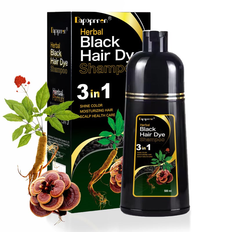 Dapoprren Black Hair Dye Shampoo 3 in 1, Natural Dye to Cover Gray Hairs,Hair Color Shampoo for Women and Men,Herbal Ingredient Shampoos for Grey Hairs Coverage-500ml/17 Oz - Image 1