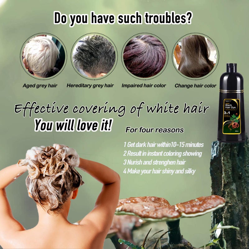 Dapoprren Black Hair Dye Shampoo 3 in 1, Natural Dye to Cover Gray Hairs,Hair Color Shampoo for Women and Men,Herbal Ingredient Shampoos for Grey Hairs Coverage-500ml/17 Oz - Image 4