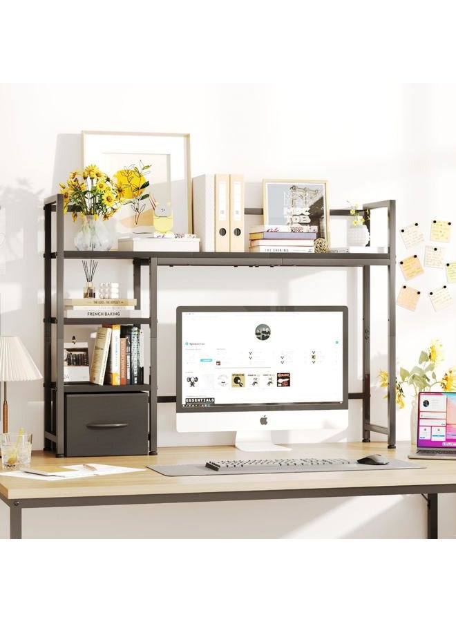 Mexin Desk Shelf with Drawer, 41.3" Desktop Organizer Shelf, Desk Hutch for Computer Monitor Max 32", 3 Tier Desktop Display Rack, Wooden Desk Top Bookshelf Storage Rack for Home Office Dorm, Black - Image 3