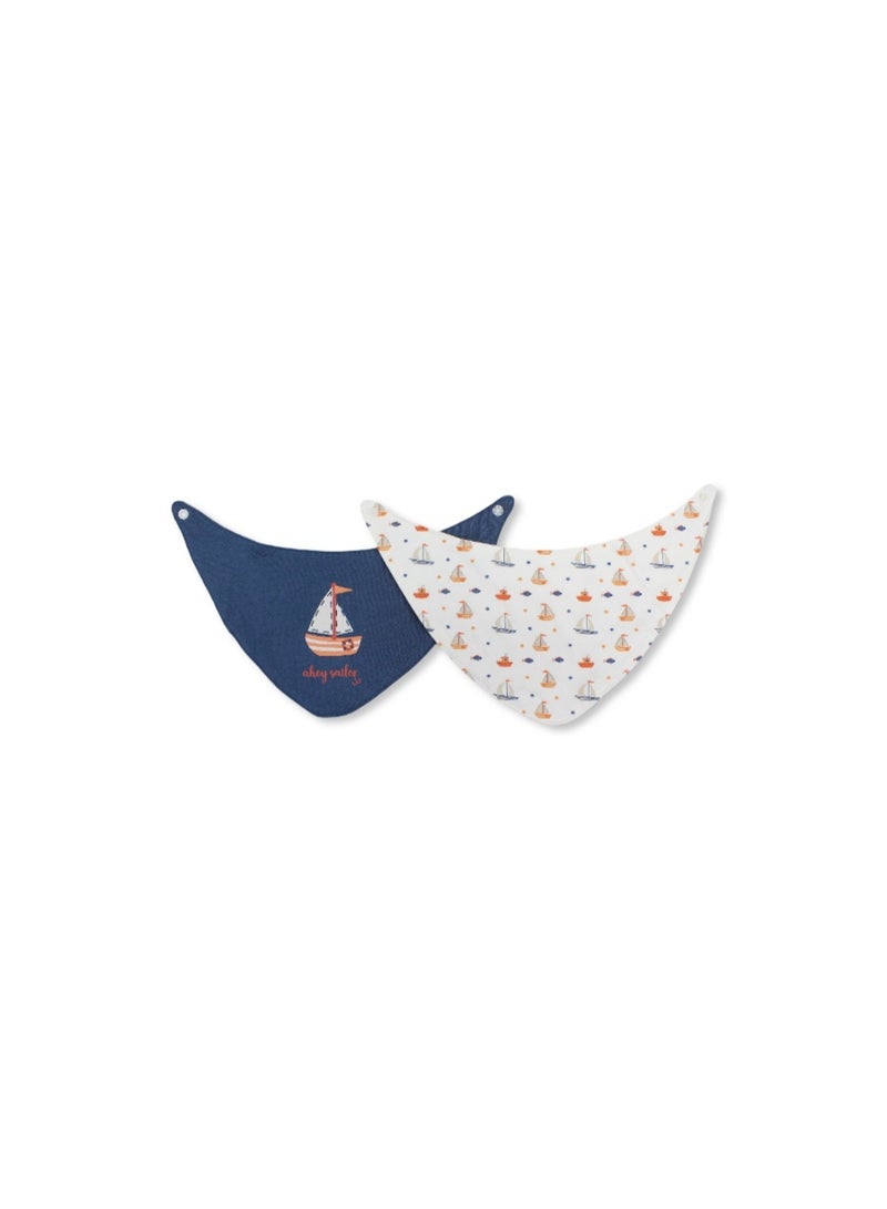Junior Cotton Bib Indigo & Off-White with "Ahoy Sailor" Print – Pack Of 2 - Image 1