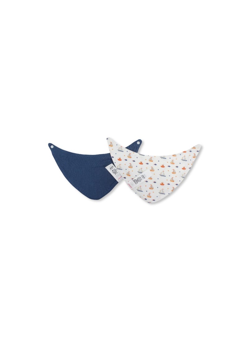 Junior Cotton Bib Indigo & Off-White with "Ahoy Sailor" Print – Pack Of 2 - Image 2