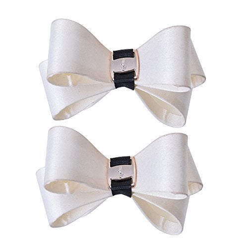 Douqu 2 Pcs Simple Fashion Color Black White Red Assorted Color Fabric Bow Shoe Clips Butterfly Shape Shoe Charms (White) - Image 1