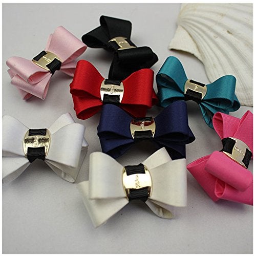 Douqu 2 Pcs Simple Fashion Color Black White Red Assorted Color Fabric Bow Shoe Clips Butterfly Shape Shoe Charms (White) - Image 2