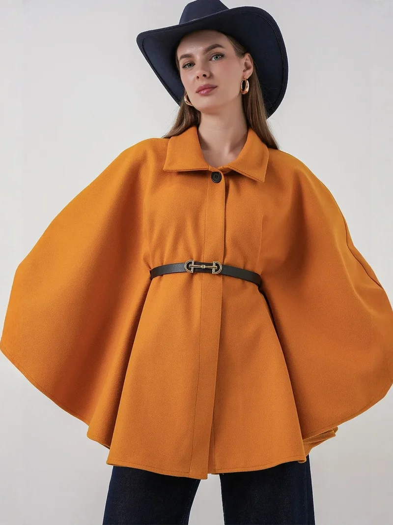 BIG DART BDART Belted Tweed Cape Coat