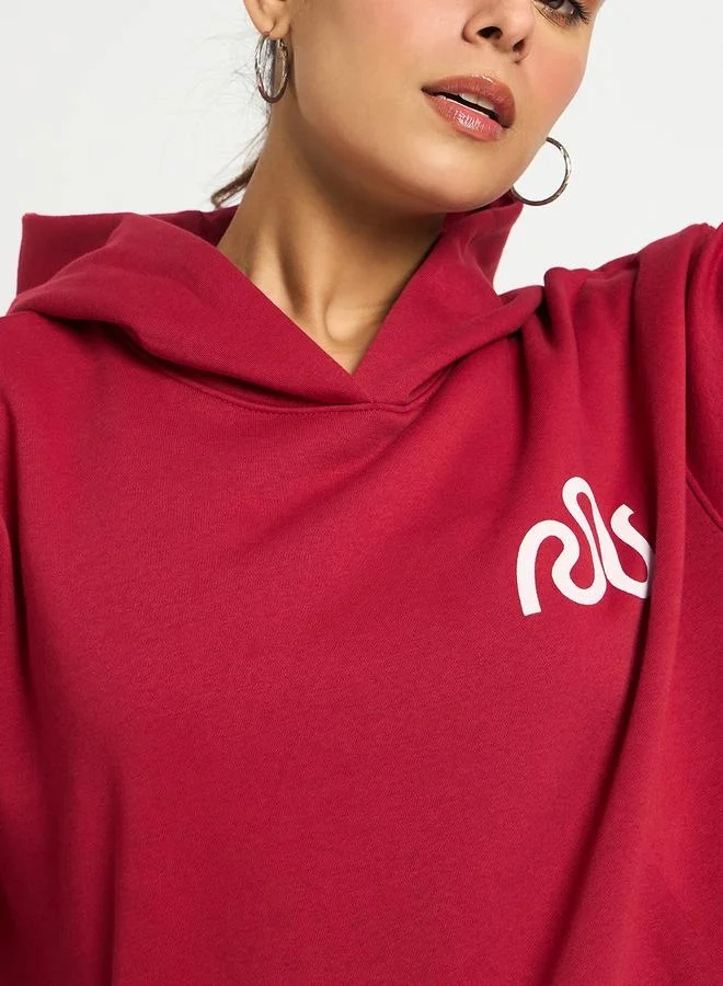 Femmella  Red Oversized Fleece Graphic Hoodie for Women | Best Price UAE