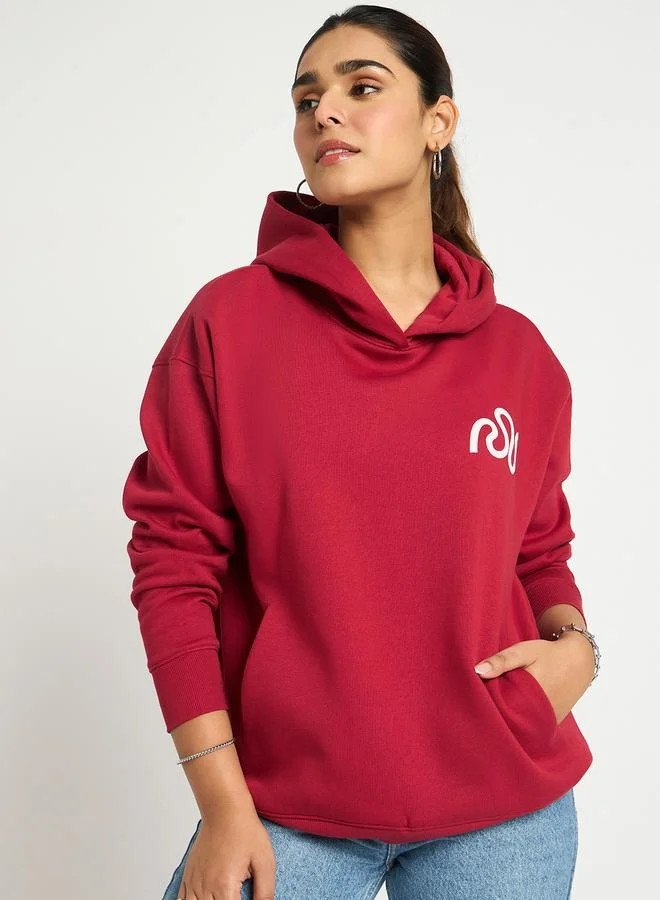 Red Oversized Fleece Graphic Hoodie