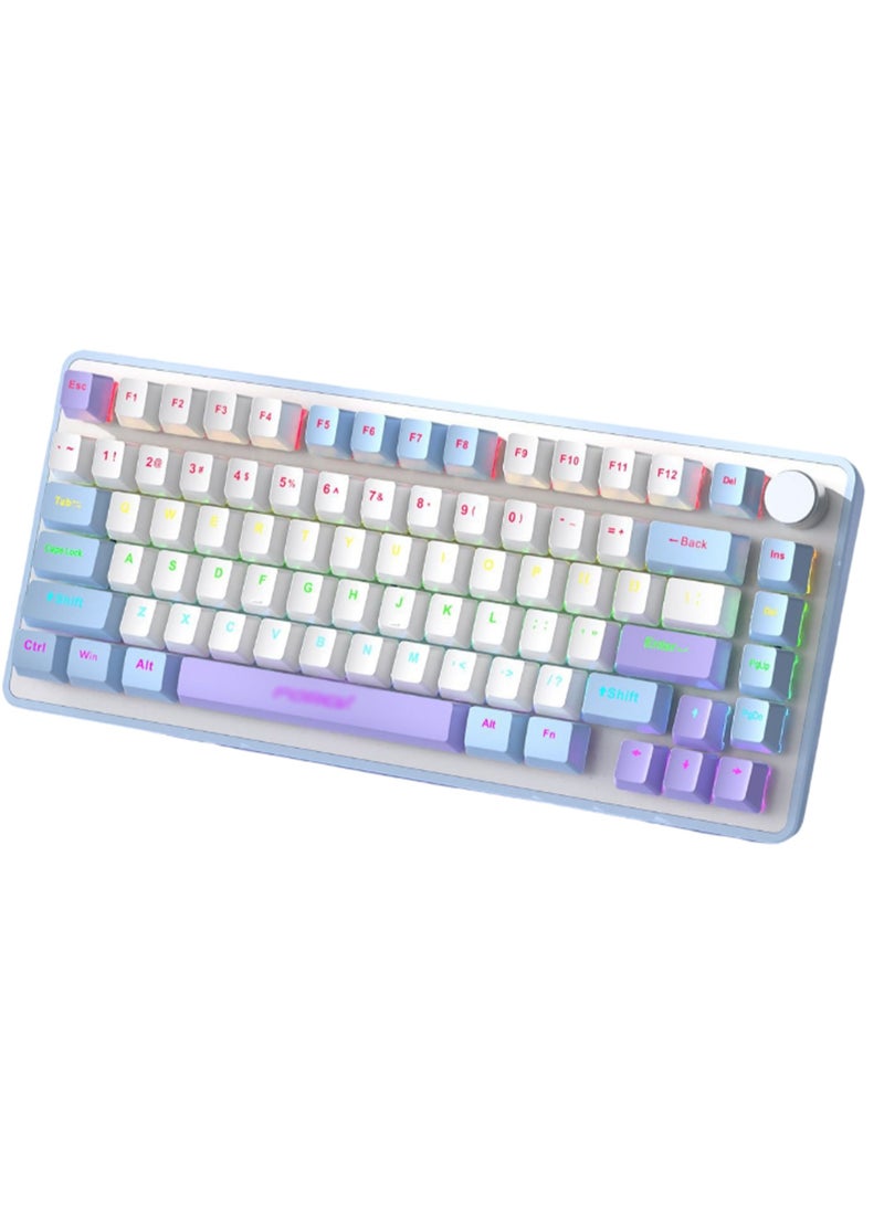 Wired Mechanical Keyboard, RGB Backlit 82 Keys Keyboard Suitable For Gaming,E-Sports,Study,Work (BlueWhitePurple) - Image 1