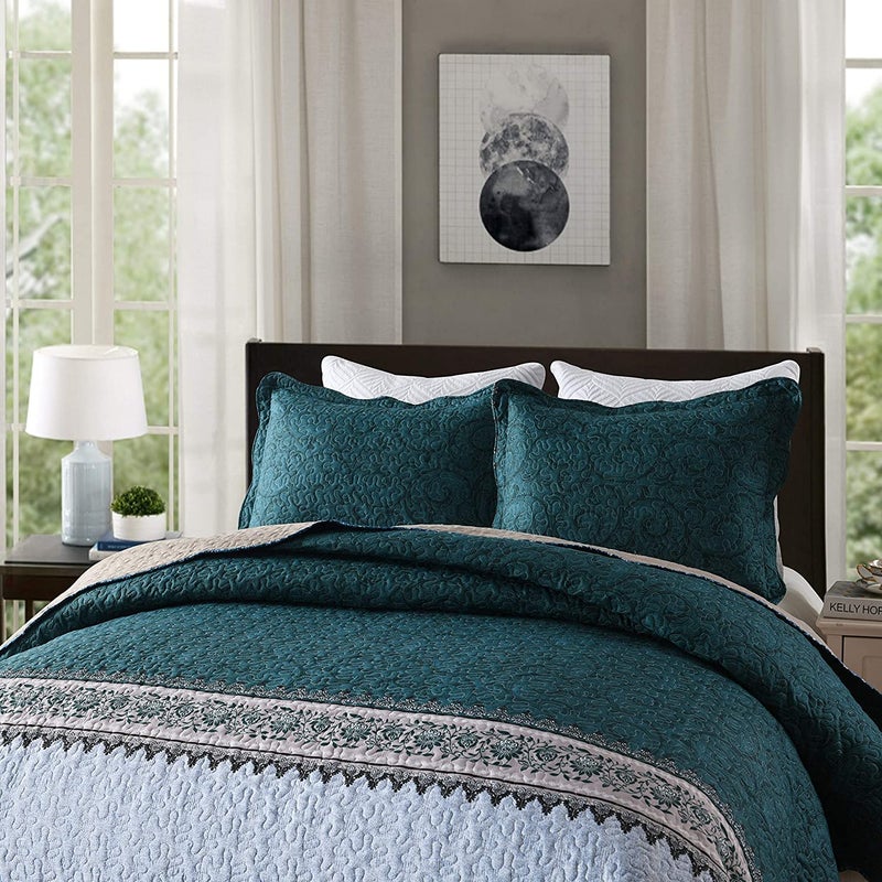 Travan 3-Piece King Quilt Set Quilted Bedspread Oversized Microfiber Soft Lightweight Bedding Set with Shams for All Season, Blue Ocean, King Size - Image 2