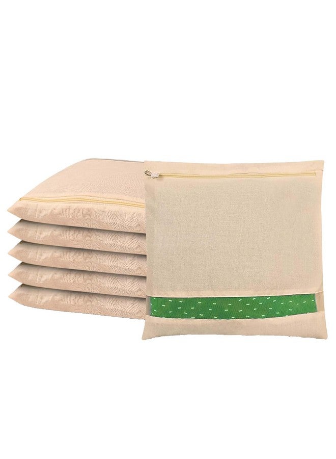 FabPax Set of - 6 Cotton Saree Bags/Covers For Storage, Single Saree Cover With Zip Closure, Bags For Clothes, Wardrobe Organizer With Transparent Mesh Window, Beige Colour (16 X 14 Inches) - Image 1