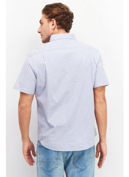 Tailor Vintage Men Regular Fit Gingham Short Sleeves Casual Shirt, Lavender  - Image 3