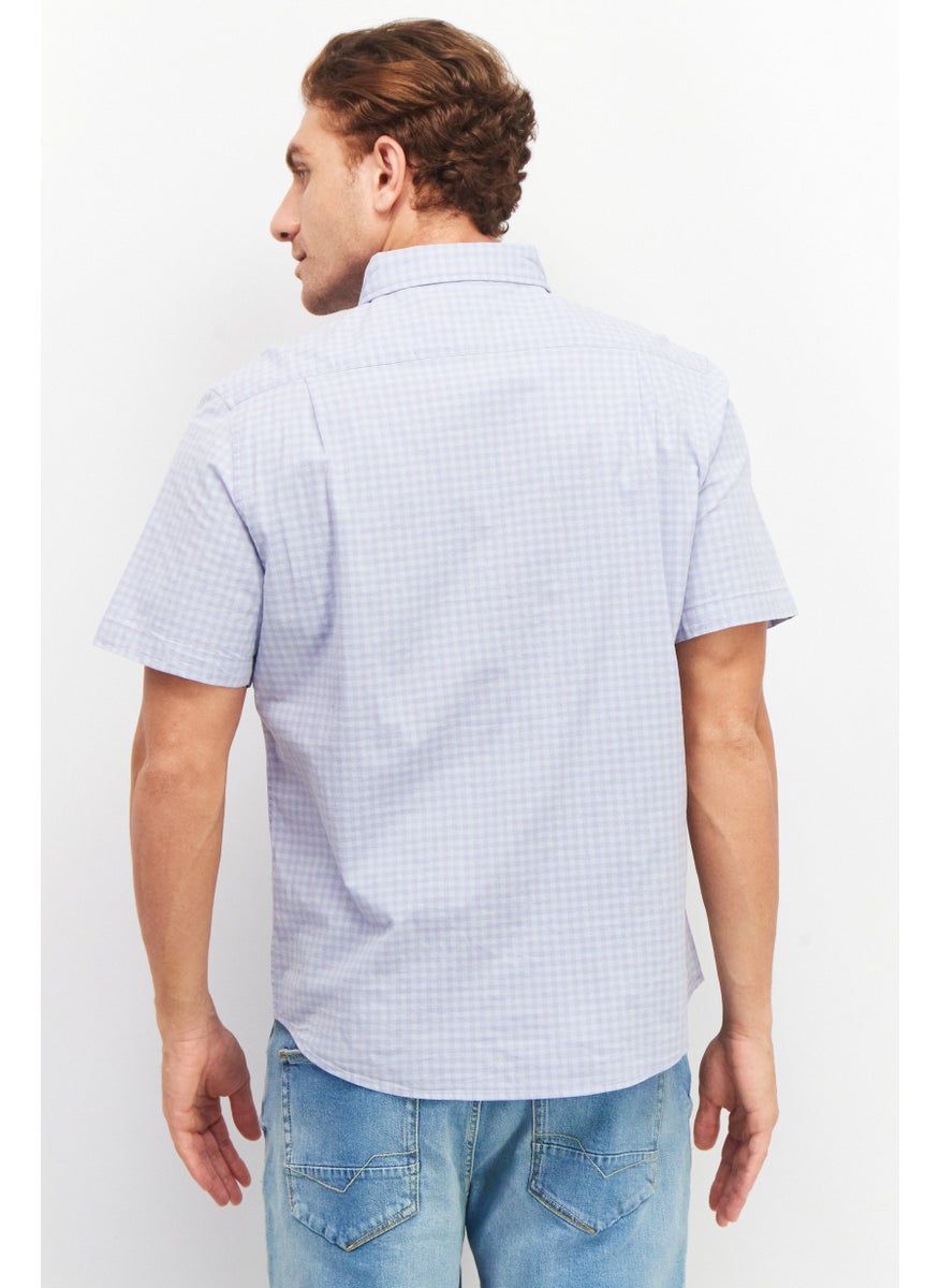 Tailor Vintage - Men Regular Fit Gingham Short Sleeves Casual Shirt, Lavender - Image 1