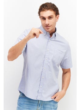 Tailor Vintage Men Regular Fit Gingham Short Sleeves Casual Shirt, Lavender  - Image 1