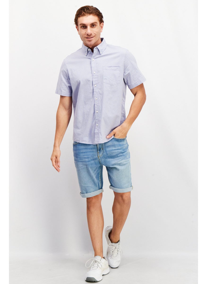 Tailor Vintage - Men Regular Fit Gingham Short Sleeves Casual Shirt, Lavender - Image 1