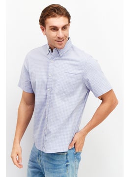 Tailor Vintage Men Regular Fit Gingham Short Sleeves Casual Shirt, Lavender  - Image 2