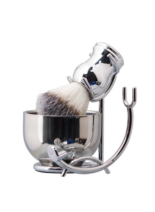 Grandslam Deluxe Shaving Kit for Men, 3 in 1 Shaving Set Includes Shaving Brush, Stainless Steel Shaving Bowl and Razor & Brush Holder, Silver Set - Image 1