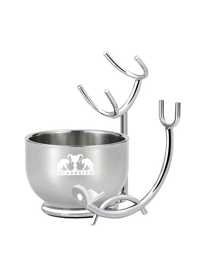 Grandslam Deluxe Shaving Kit for Men, 3 in 1 Shaving Set Includes Shaving Brush, Stainless Steel Shaving Bowl and Razor & Brush Holder, Silver Set - Image 2