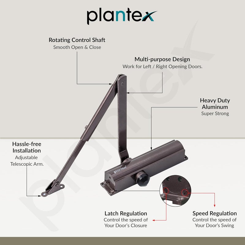 Plantex Premium Aluminium Door Closer55kg Automatic Door Closer for Wooden DoorAdjustable Spring Door Closer Brown ISO 9001 Certified - Image 3