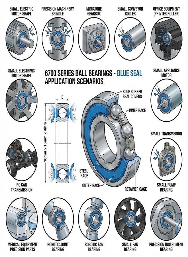 FUSHIBEARING 6700-2RS Ball Bearing 10x15x4mm,ABEC-3 10x15 6700-2RS Blue Rubber Sealed Ball Bearings (Pick of 10pcs) - Image 2