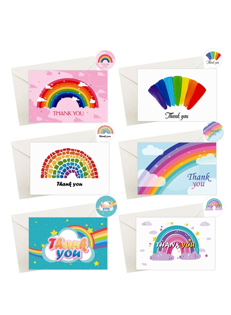 Excefore Rainbow Thank You Cards - 12Pcs Rainbow Design Thank You Greeting Cards with Envelopes and Stickers, Birthdays Thank You Cards for Baby Showers Teachers and Wedding - Image 1